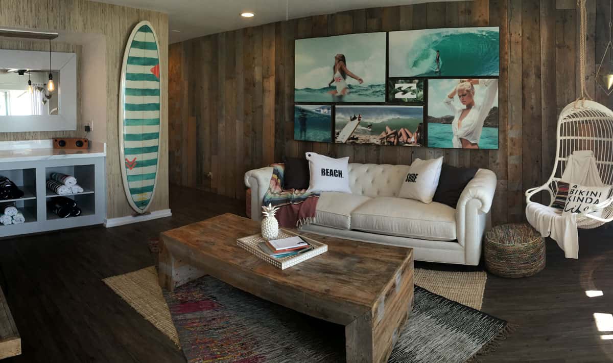 photo of white couch and coffee table in billabong bungalow